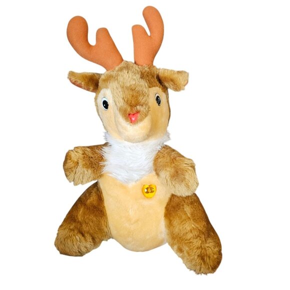 Vintage 80s Christmas Rudolph Musical Stuffed Animal Plush Heart Lights Up WORKS - Picture 1 of 12
